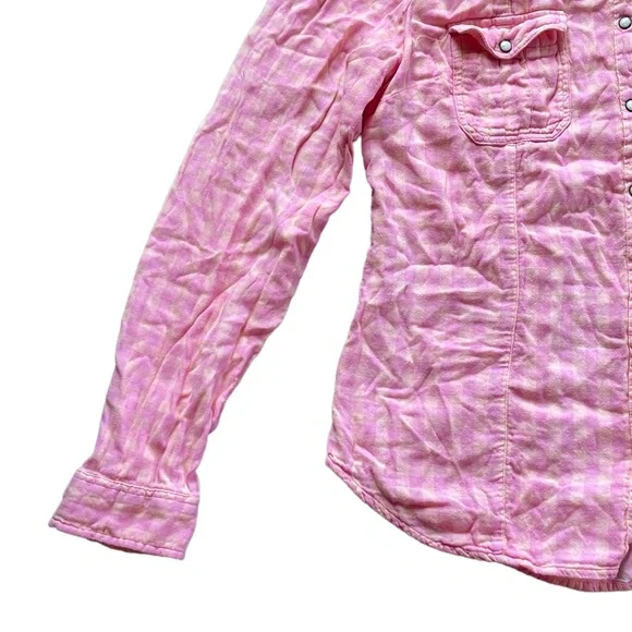 Maurices pink & orange plaid checkered long sleeve button down shirt - Picture 5 of 14